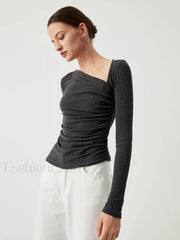 Slinky Asymmetric Graceful Long Sleeve Shirt T Shirts