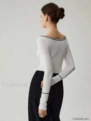 Slinky Boat Neck Trendy Contrast Trim Top T Shirts