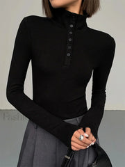 Slinky Button up Graceful Long Sleeve Shirt Black / XS T Shirts