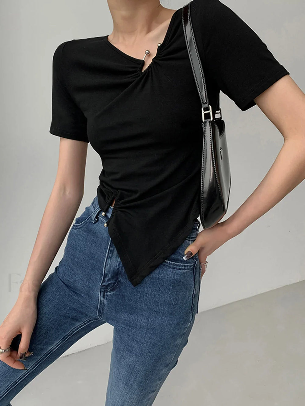 Slinky Metal Ring Trendy Short Sleeve Top T Shirts