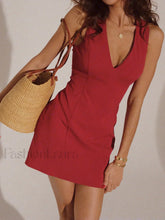 Snug V Neck Sleeveless Short Dress Red / XS Dresses