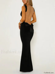 Solid Backless With Bow Long Dress Dresses