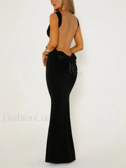 Solid Backless With Bow Long Dress Dresses