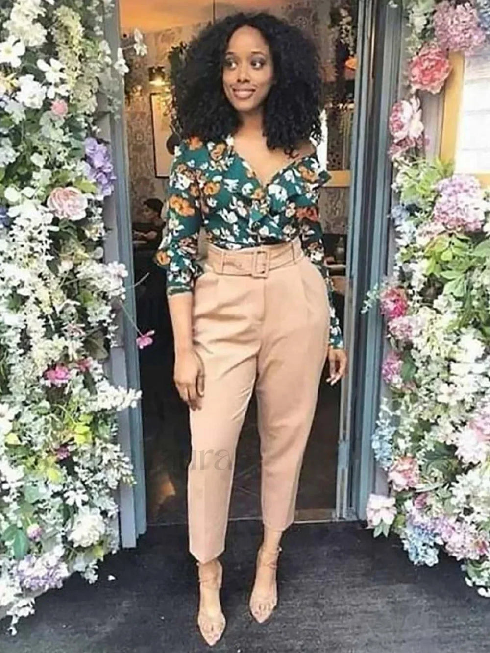 Solid Color Belted Pencil Pants Pants