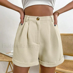 Solid Color Loose Office Lady Short Beige / S