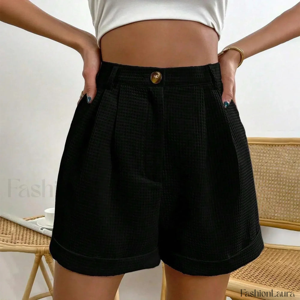 Solid Color Loose Office Lady Short Black / S