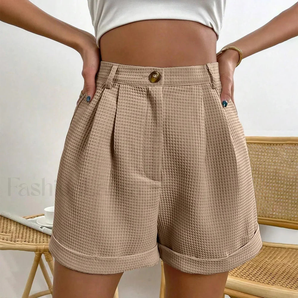 Solid Color Loose Office Lady Short Khaki / S