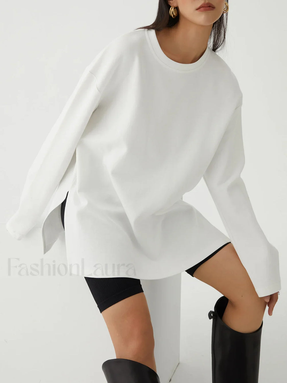 Solid Crew Graceful Neck Split Top White / XS T Shirts