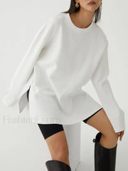 Solid Crew Graceful Neck Split Top White / XS T Shirts