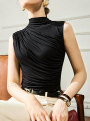 Solid Draped Graceful Crew Neck Top Tank Tops & Camis