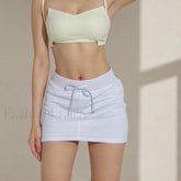 Solid Drawstring Bodycon Skirt WHITE / S
