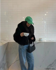 Solid Faux Graceful Fur Collar Jacket Women Faux Fur Coats