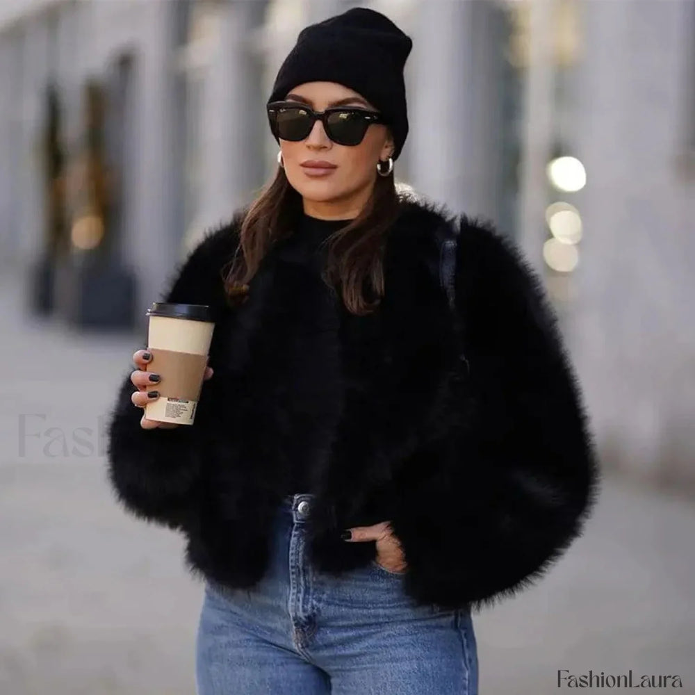 Solid Faux Graceful Fur Collar Jacket Women Faux Fur Coats