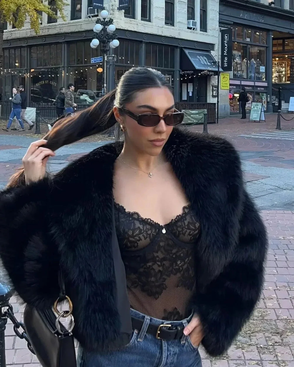 Solid Faux Graceful Fur Collar Jacket Women Faux Fur Coats