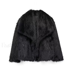 Solid Faux Graceful Fur Collar Jacket Women Faux Fur Coats