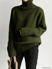 Solid High Neck Knit Sweater ArmyGreen / XS Sweaters