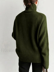Solid High Neck Knit Sweater Sweaters