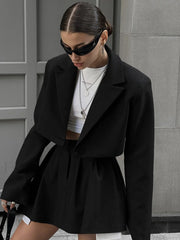 Solid Lapel Blazer Trendy Mini Skirt Set Skirt Sets
