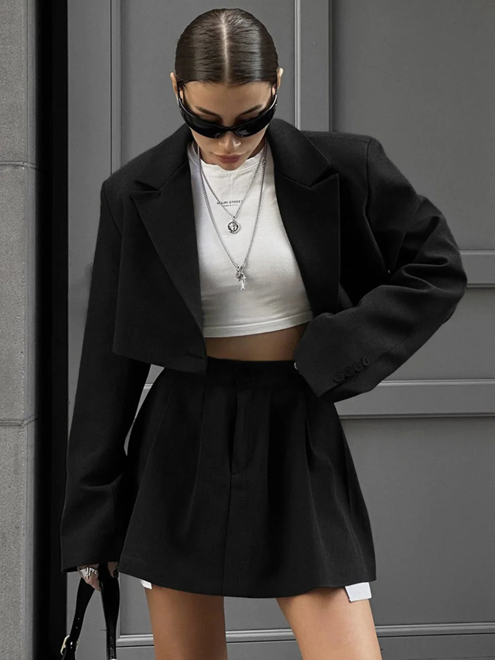 Solid Lapel Blazer Trendy Mini Skirt Set Skirt Sets