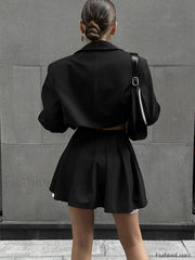 Solid Lapel Blazer Trendy Mini Skirt Set Skirt Sets