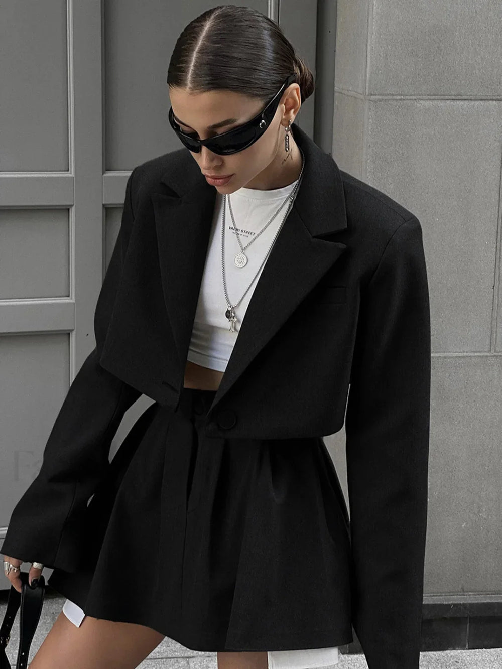 Solid Lapel Blazer Trendy Mini Skirt Set Skirt Sets