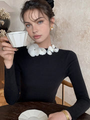 Solid Long Sleeve Trendy Floral Knit Top Sweaters L