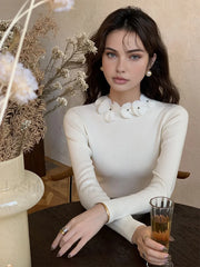 Solid Long Sleeve Trendy Floral Knit Top White / XS Sweaters L