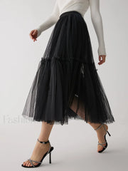 Solid Mesh Graceful Midi Skirt Black / S Skirts