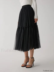 Solid Mesh Graceful Midi Skirt Skirts