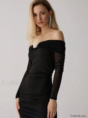 Solid Off Shoulder Pleated Trendy Floral Short Dress Dresses