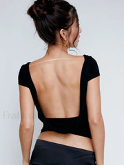 Solid Open Graceful Back Blouse Blouses