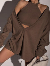 Solid Ribbed Knit Sweatshirt with Vest Brown / XS Sweatshirts