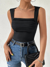 Solid Square Neck Strappy Top Black / XS Tank Tops & Camis