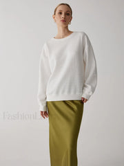 Solid Textured Graceful Crew Neck Sweatshirt Sweatshirts