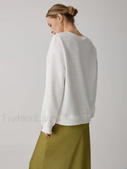 Solid Textured Graceful Crew Neck Sweatshirt Sweatshirts