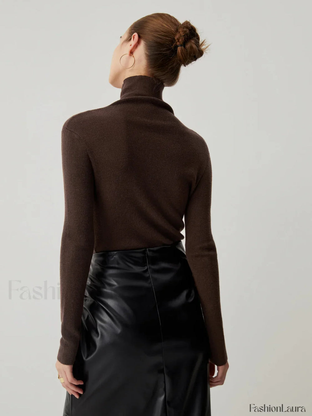 Solid Turtleneck Long Trendy Sleeve Knit Top Sweaters L