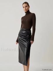 Solid Turtleneck Long Trendy Sleeve Knit Top Sweaters L