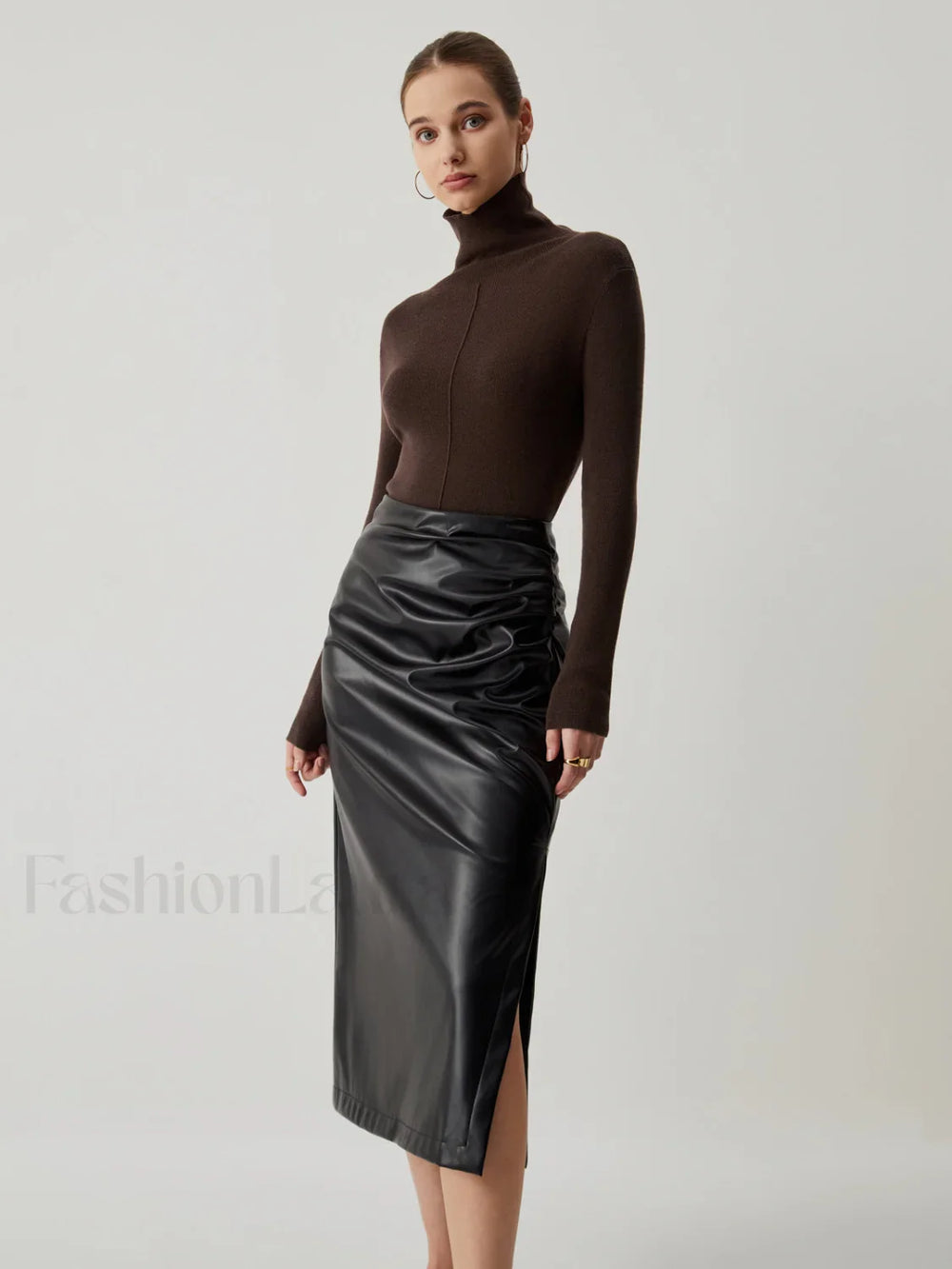 Solid Turtleneck Long Trendy Sleeve Knit Top Sweaters L