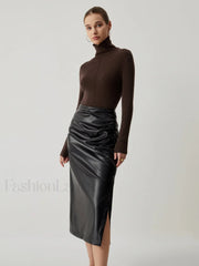 Solid Turtleneck Long Trendy Sleeve Knit Top Sweaters L