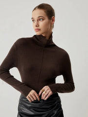 Solid Turtleneck Long Trendy Sleeve Knit Top Sweaters L