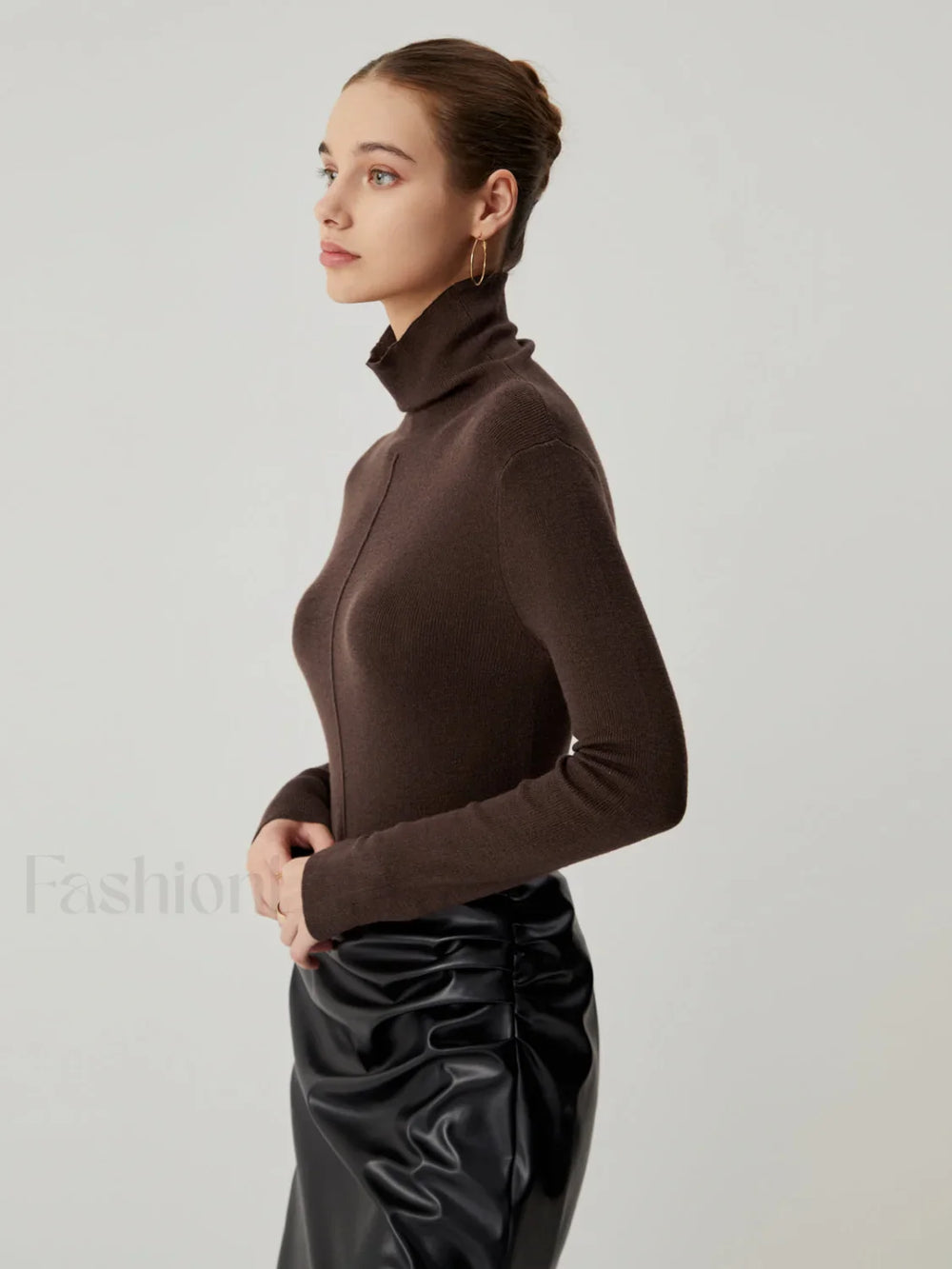 Solid Turtleneck Long Trendy Sleeve Knit Top Sweaters L