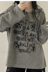 Splicing Printed Letter Hooded Hoodie Grey / M