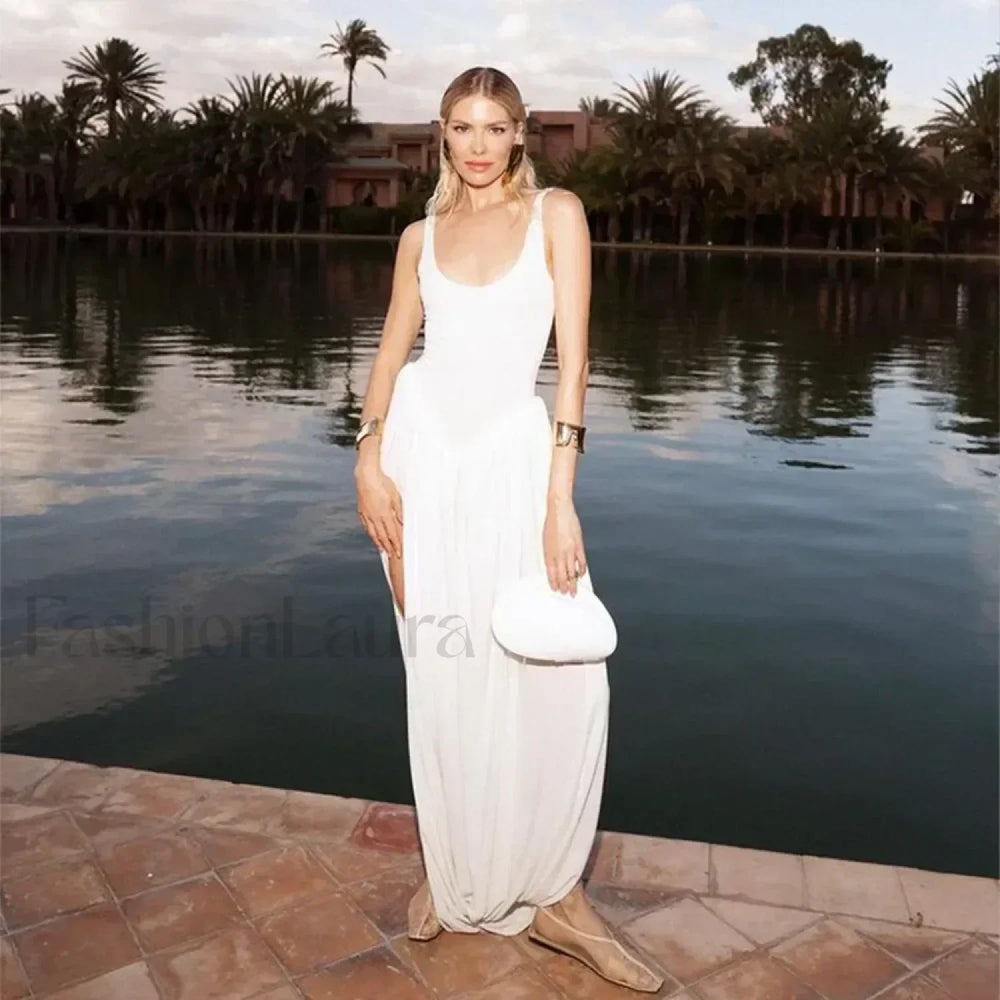 Split Draped U Neck Maxi Dress