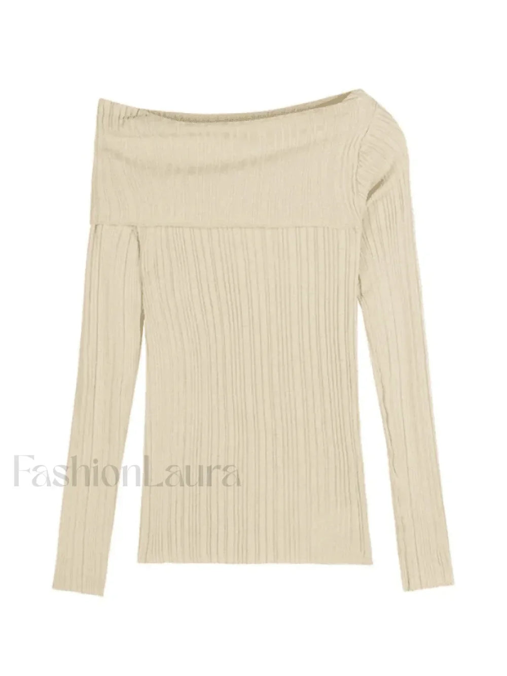 Split Off Shoulder Ribbed Knit Top Sweaters