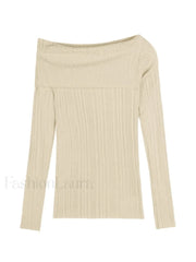 Split Off Shoulder Ribbed Knit Top Sweaters