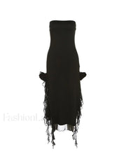 Split Ruffle Mesh Bandeau Maxi Dress Maxi Dresses