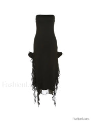 Split Ruffle Mesh Bandeau Maxi Dress Maxi Dresses