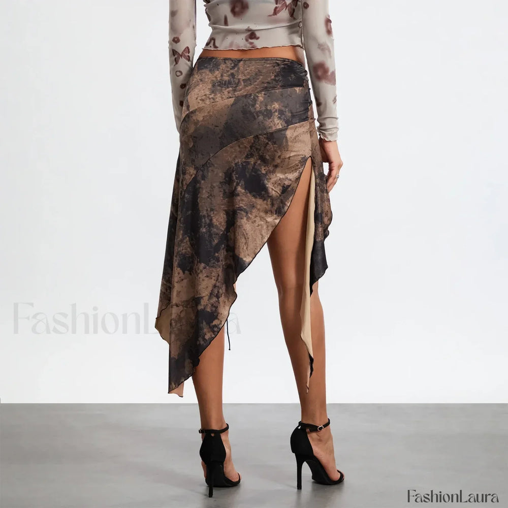 Split Tie Up Midi Ruffle Skirt