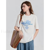 Spring New Casual Loose Cotton T Shirt Beige / S