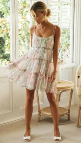 Square Collar Suspender Floral Dress